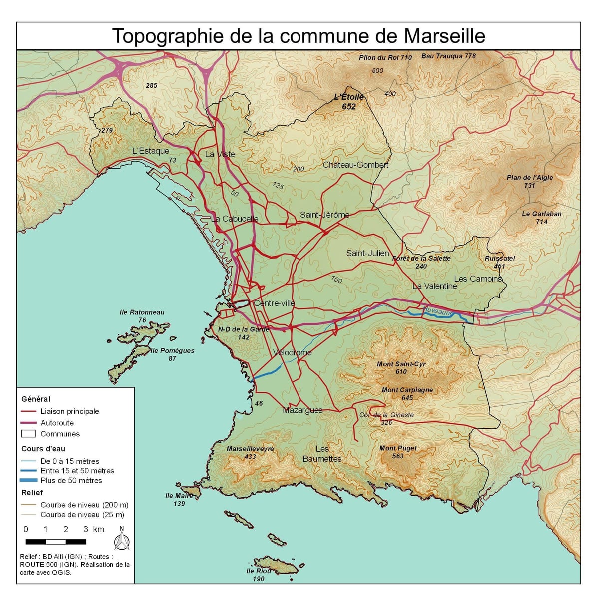 топографическая карта Марсель
